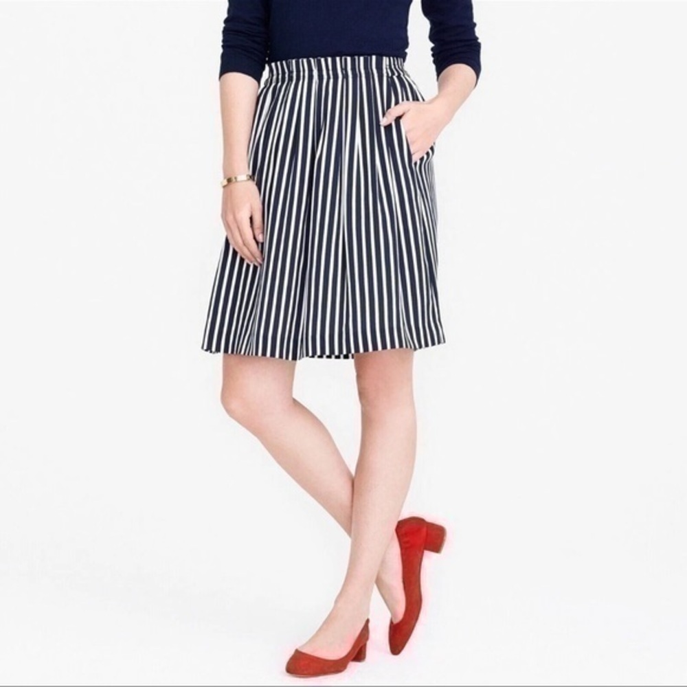 J. Crew Blue and White Striped Silk Skirt Size 14 NWT